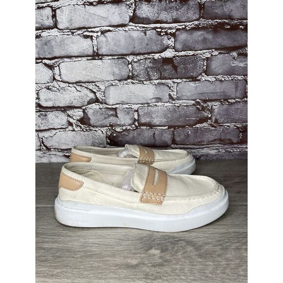 Cole Haan White Canvas Fabric Tan Penny Casual Slip On Shoes Women 6.5M US/37EU - Picture 16 of 16